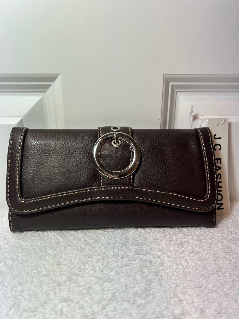 Dark Brown Wallet with Silver Ring Accent